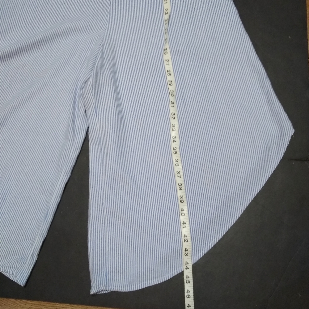 MSK linen blend striped jumper romper wide gaucho leg asymmetrical hem - Picture 14 of 15